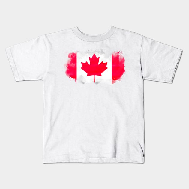 Canadian watercolor painting flag Kids T-Shirt by Mig's Design Shop